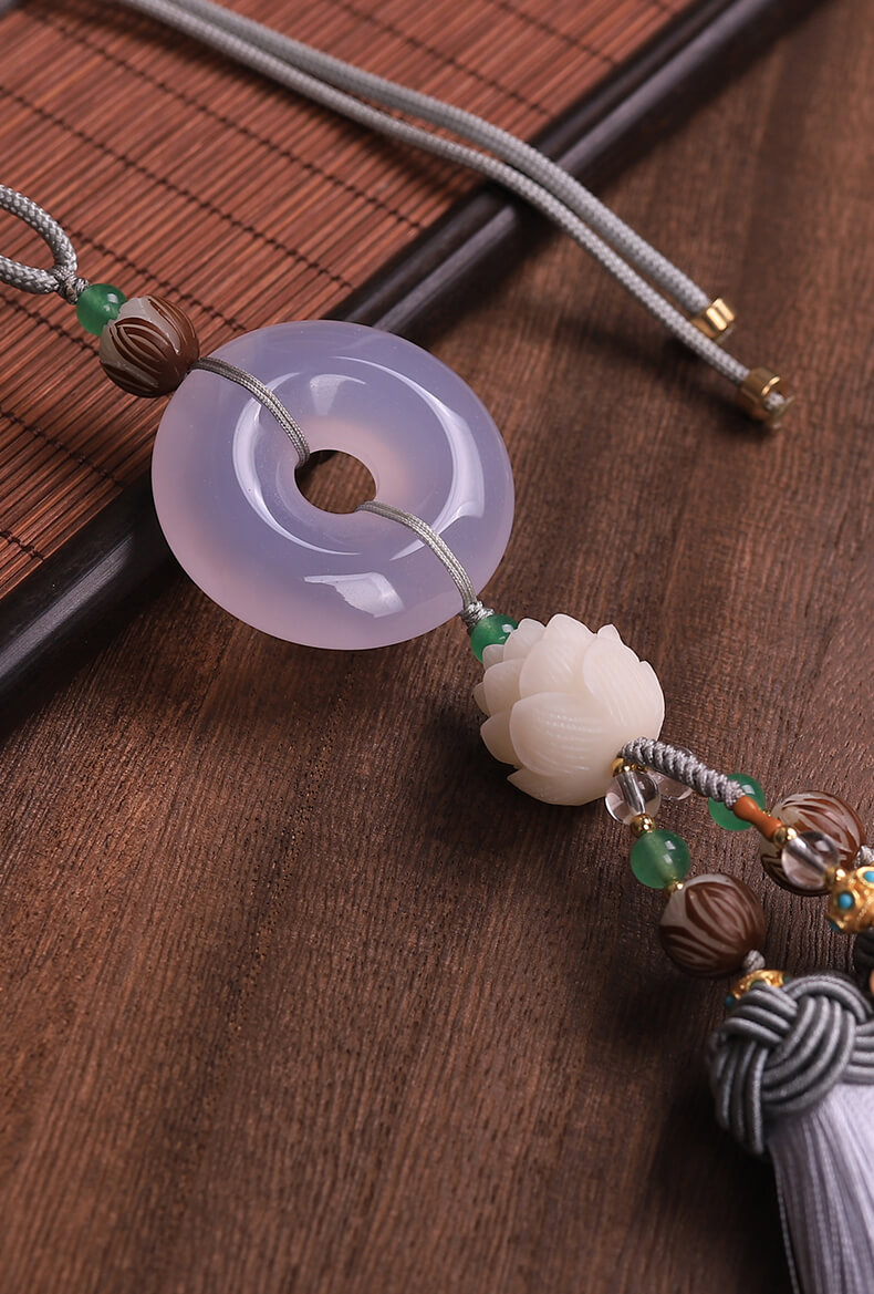 Ping An Lotus~Natural Agate Ping An Buckle Jade Car Pendant