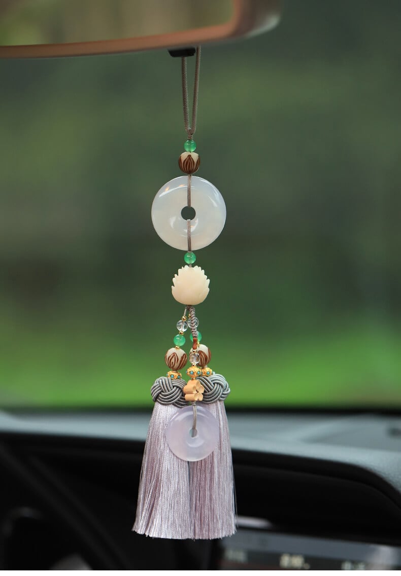 Ping An Lotus~Natural Agate Ping An Buckle Jade Car Pendant