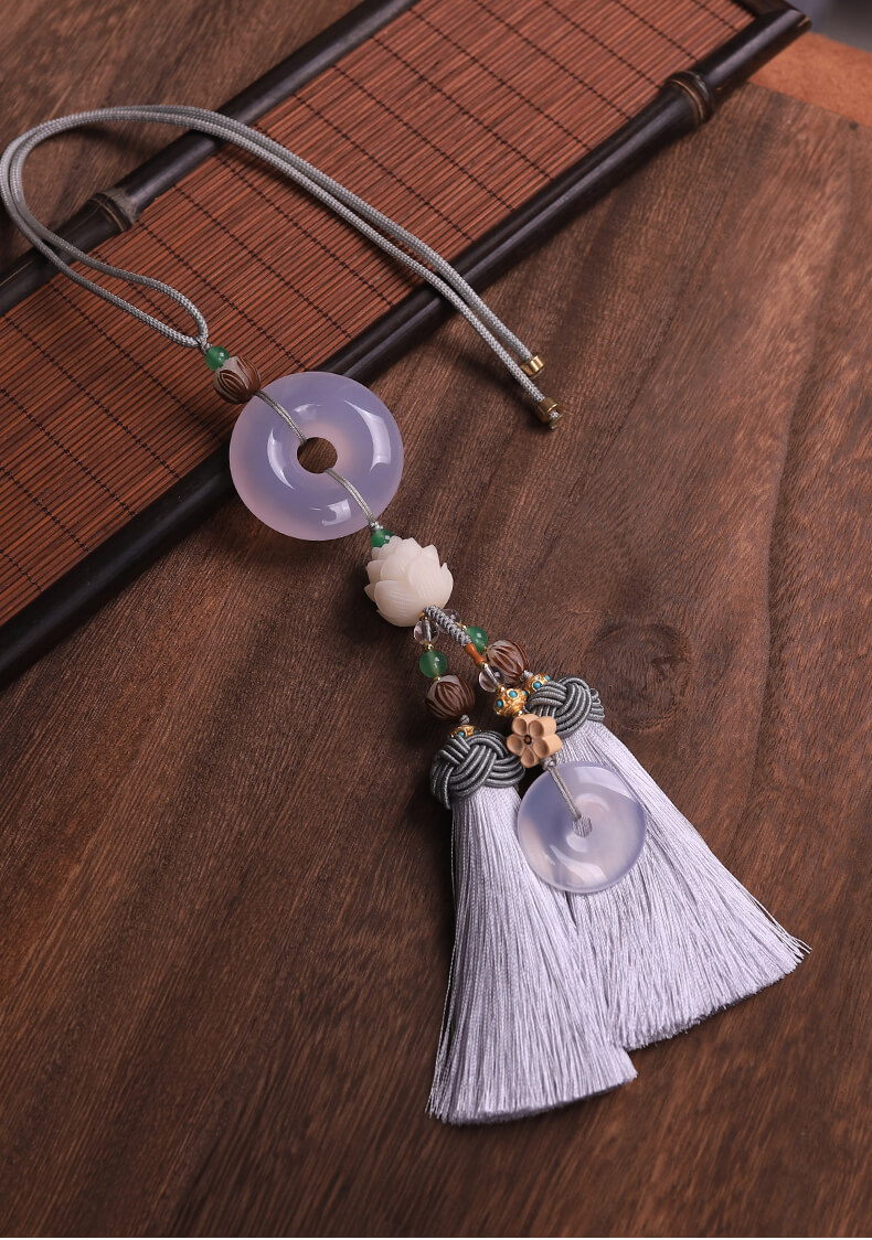 Ping An Lotus~Natural Agate Ping An Buckle Jade Car Pendant