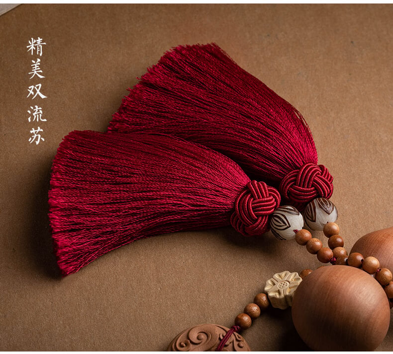 Ping An Gourd ~ Happy Tassel Peach Wood Car Pendant