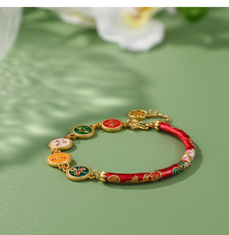 《Five-Way God of Wealth》 999 Silver Enamel Buddha Eyes National Trend Half Bracelet