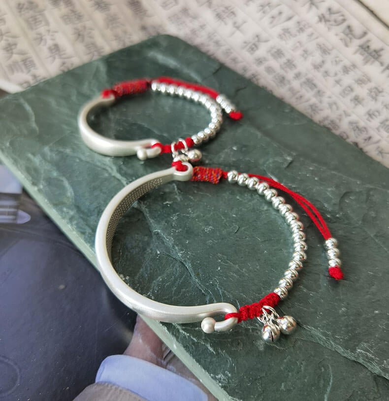 《Palace Bell》 999 Pure Silver Baby Style Bell Red String Bracelet