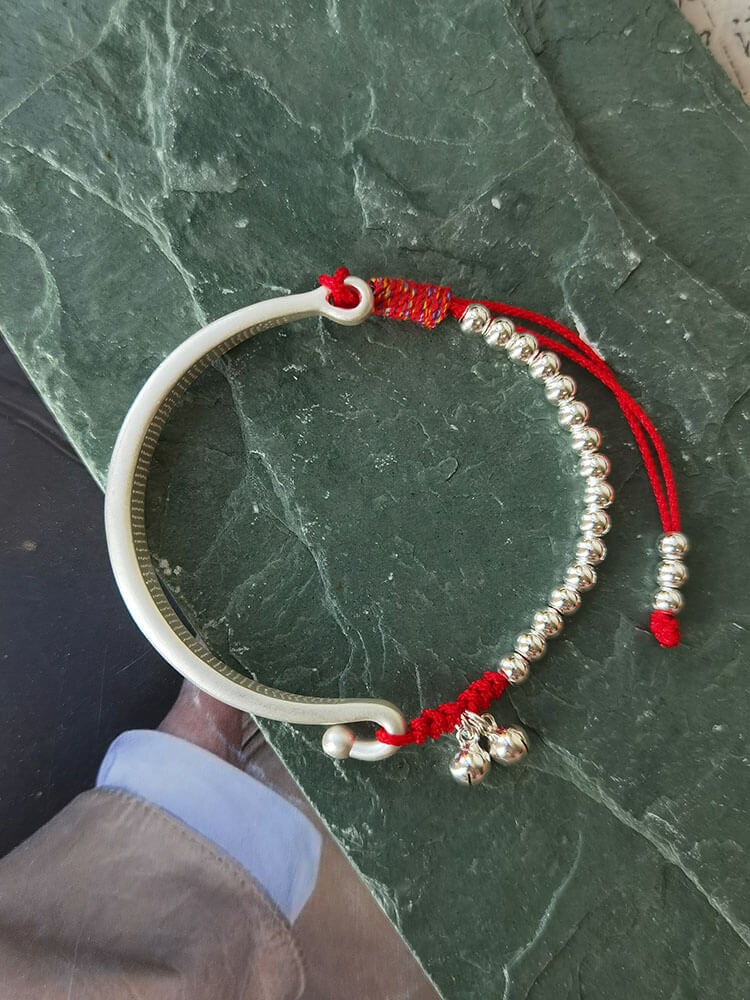 《Palace Bell》 999 Pure Silver Baby Style Bell Red String Bracelet