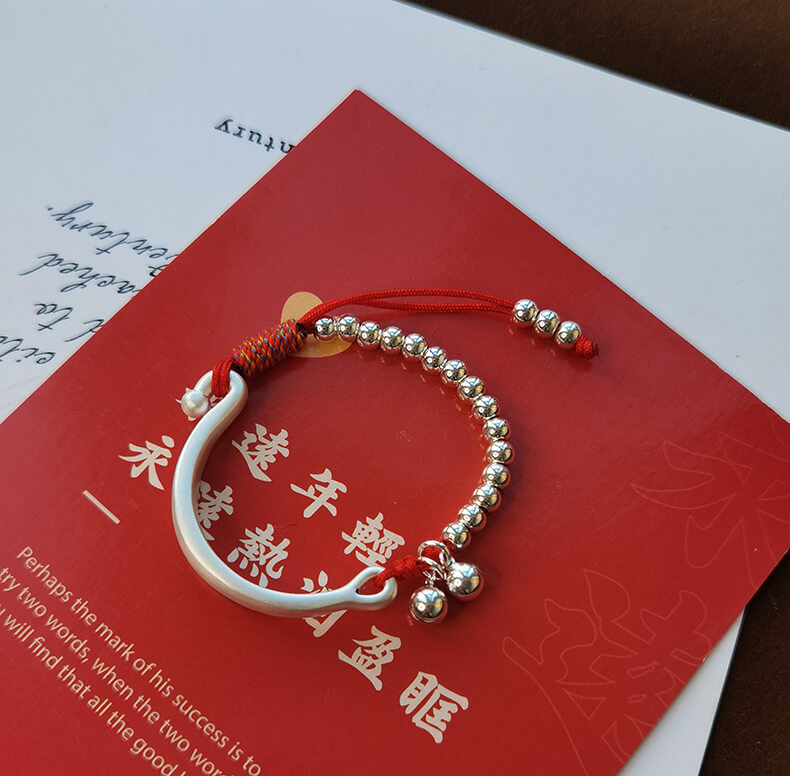 《Palace Bell》 999 Pure Silver Baby Style Bell Red String Bracelet