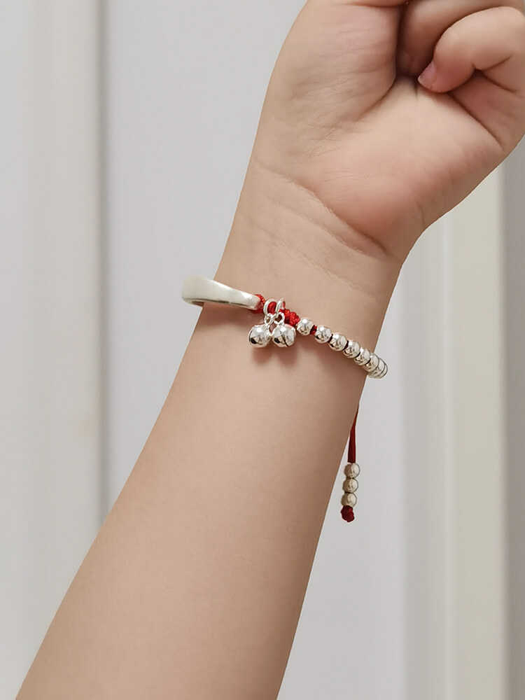 《Palace Bell》 999 Pure Silver Baby Style Bell Red String Bracelet