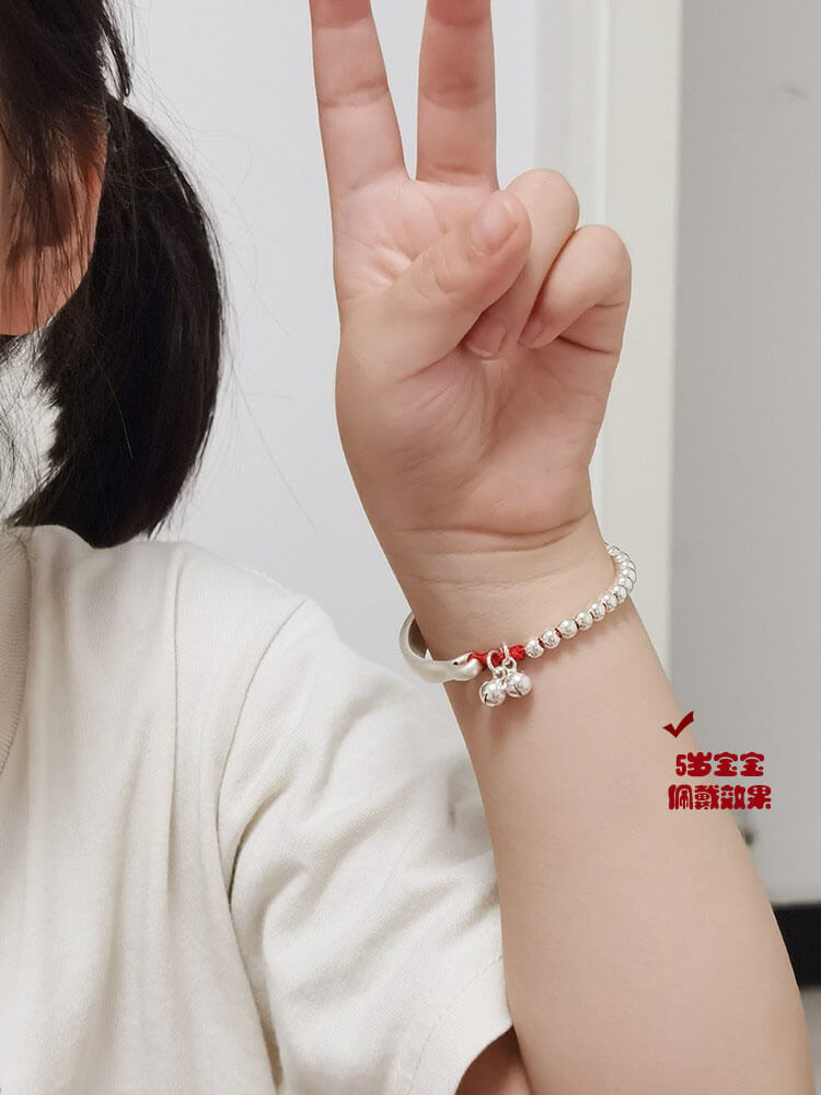 《Palace Bell》 999 Pure Silver Baby Style Bell Red String Bracelet