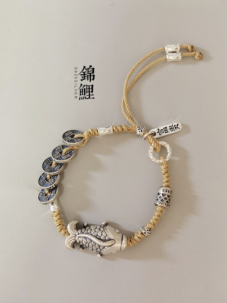 《Ashore Koi》 999 Pure Silver Five Emperors Coin Bracelet