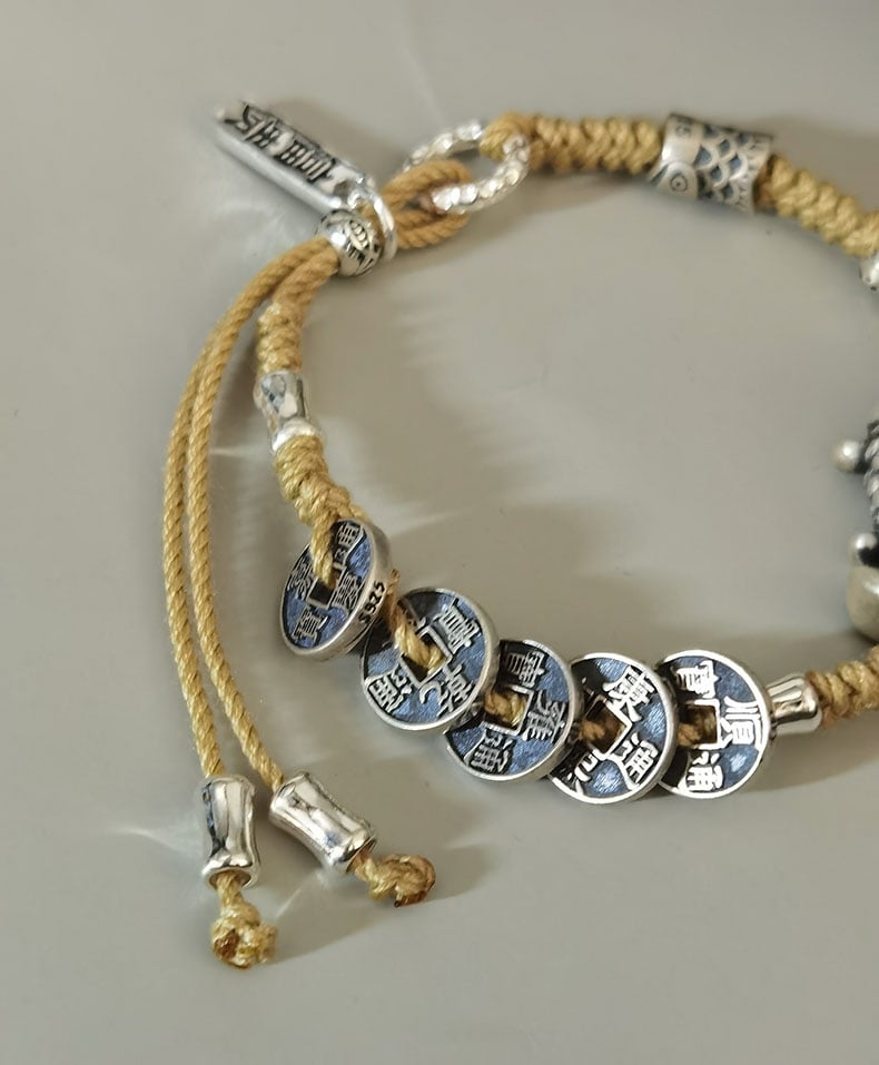 《Ashore Koi》 999 Pure Silver Five Emperors Coin Bracelet