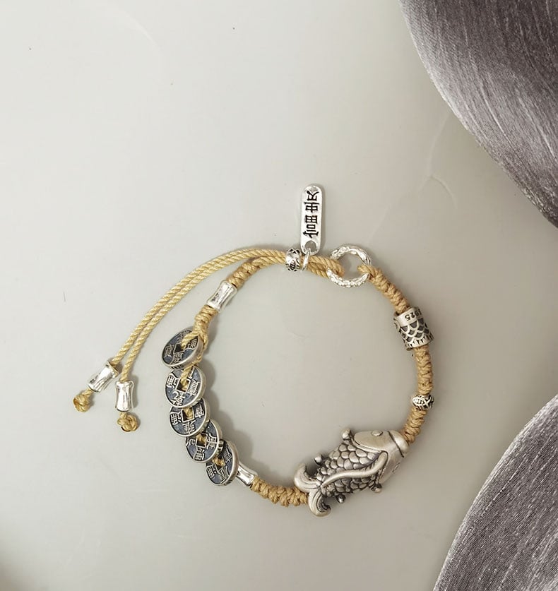 《Ashore Koi》 999 Pure Silver Five Emperors Coin Bracelet