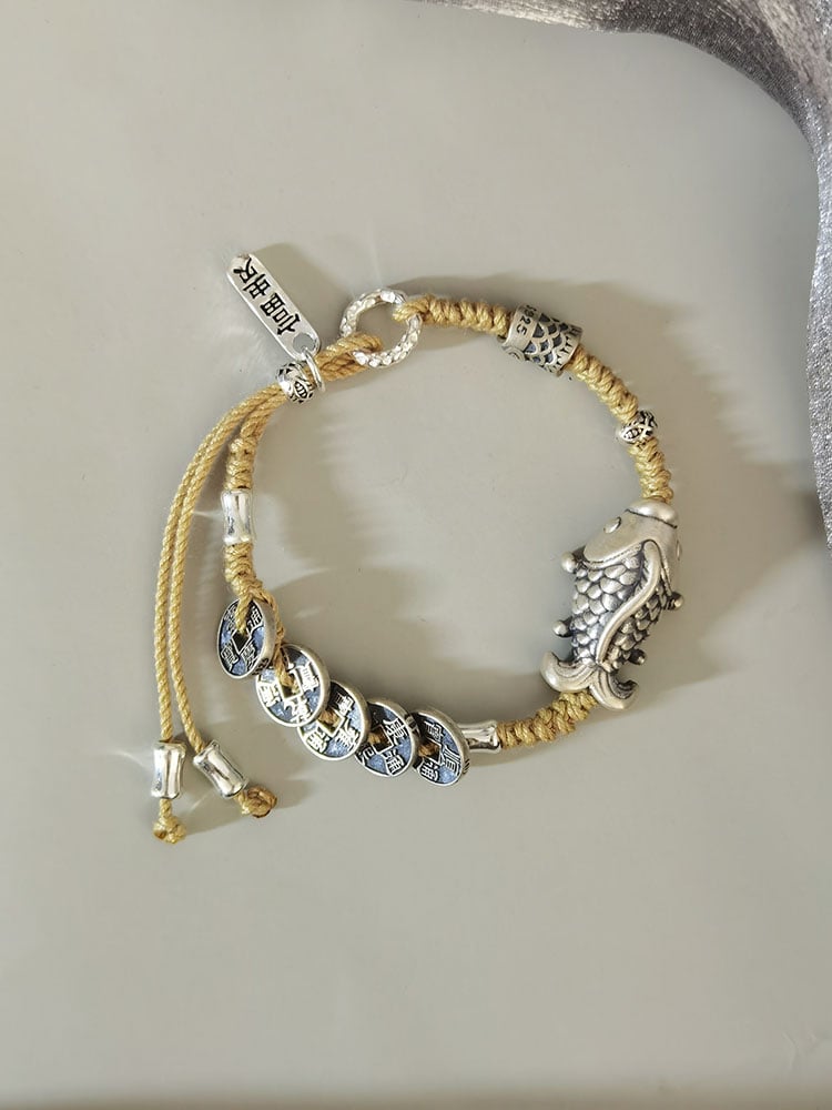 《Ashore Koi》 999 Pure Silver Five Emperors Coin Bracelet