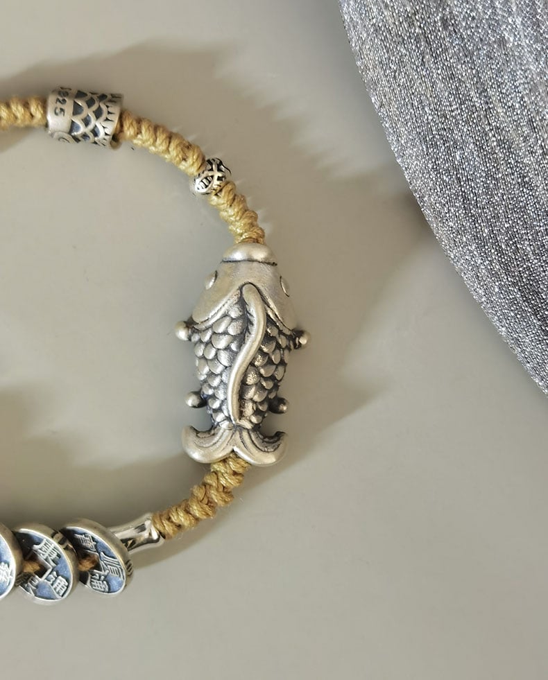 《Ashore Koi》 999 Pure Silver Five Emperors Coin Bracelet