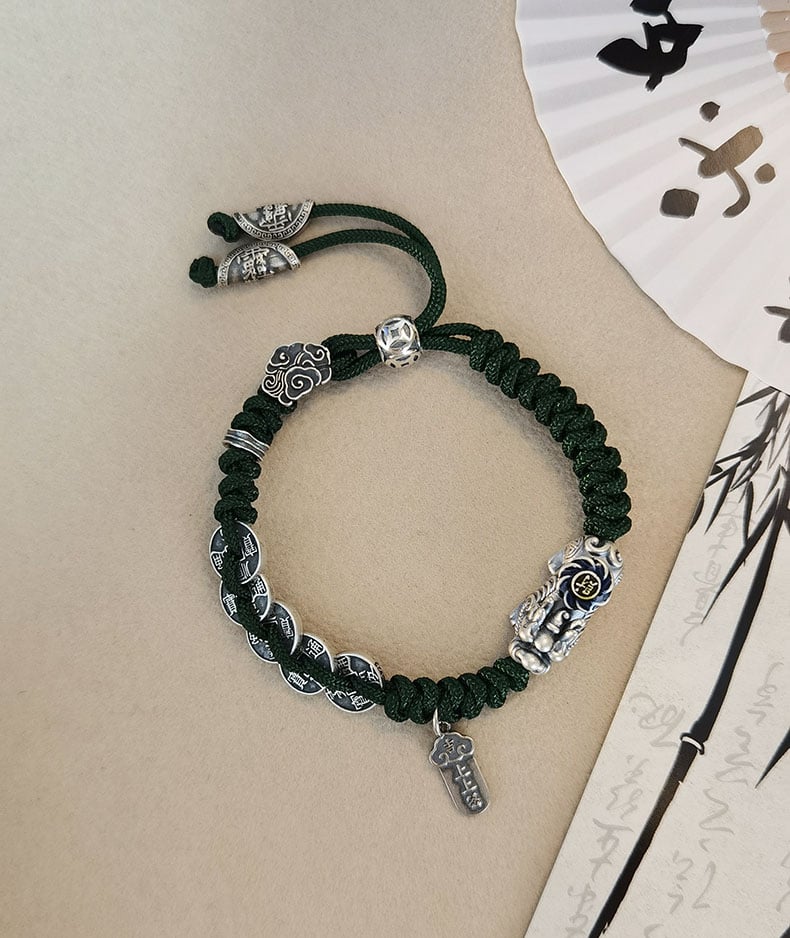 《Lucky Pixiu》 999 Pure Silver New Chinese Braided Bracelet