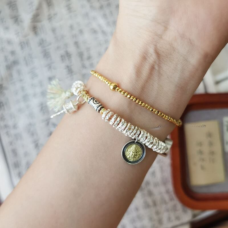 《Guide to the Noble》 999 Pure Silver Broken Silver Yellow God of Wealth Coiled Bracelet