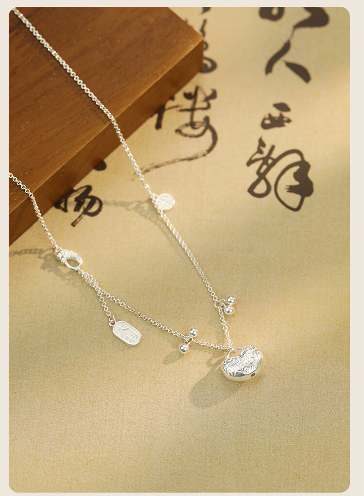 《Lock Shunyi》 925 silver safe lock new Chinese style retro clavicle chain