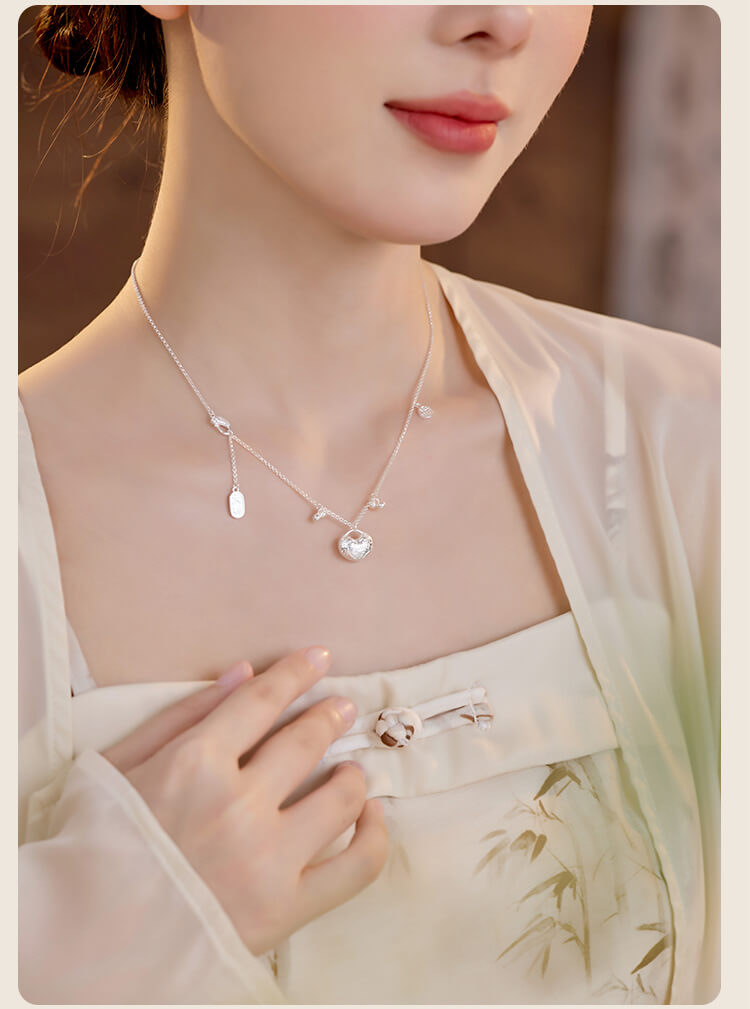 《Lock Shunyi》 925 silver safe lock new Chinese style retro clavicle chain