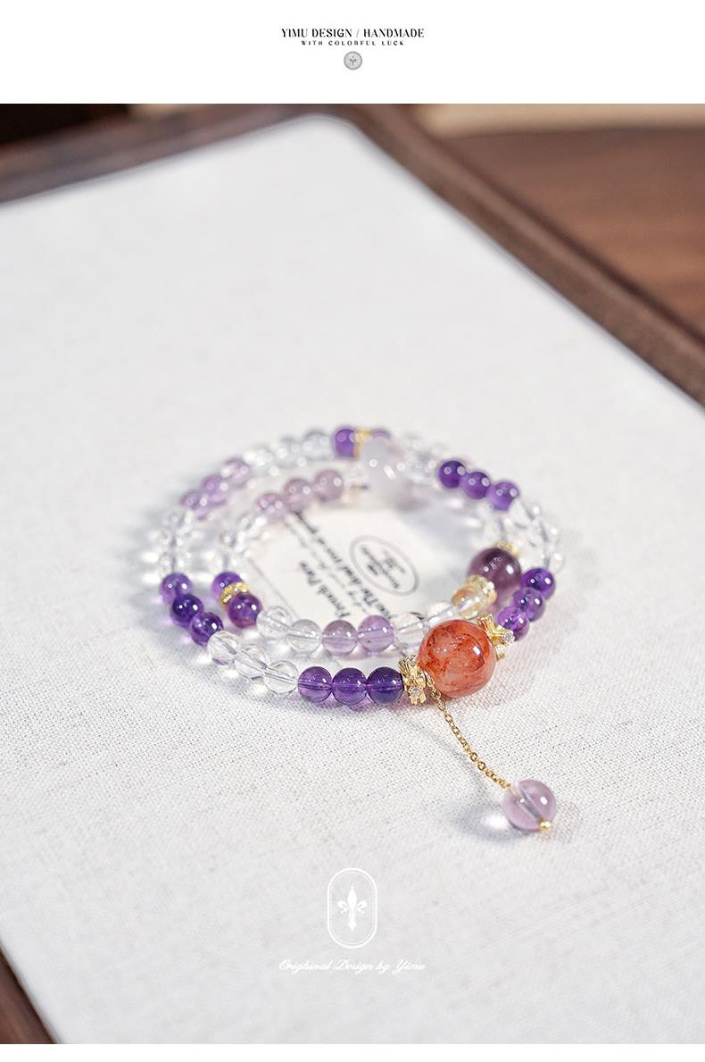 《Nine Purple Fire》 natural crystal beads double circle bracelet