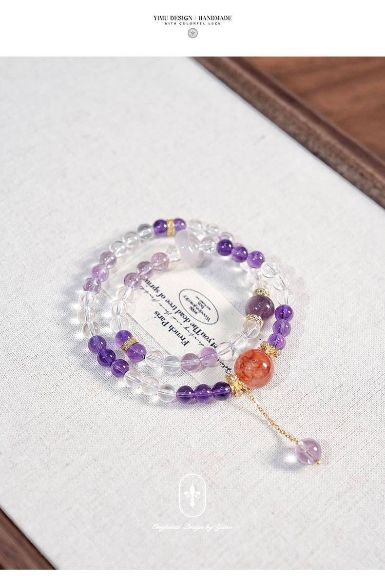 《Nine Purple Fire》 natural crystal beads double circle bracelet