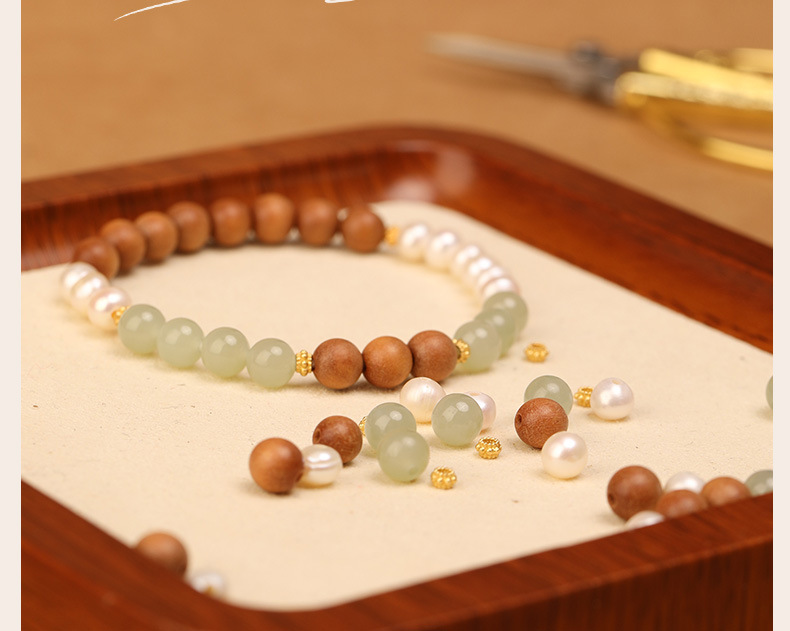 《Qingshan Dai》 pearl new Chinese style half mountain and half water sandalwood bracelet