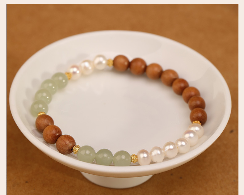 《Qingshan Dai》 pearl new Chinese style half mountain and half water sandalwood bracelet