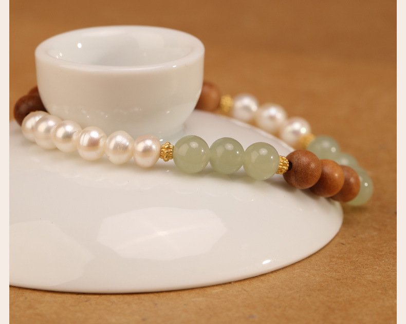 《Qingshan Dai》 pearl new Chinese style half mountain and half water sandalwood bracelet