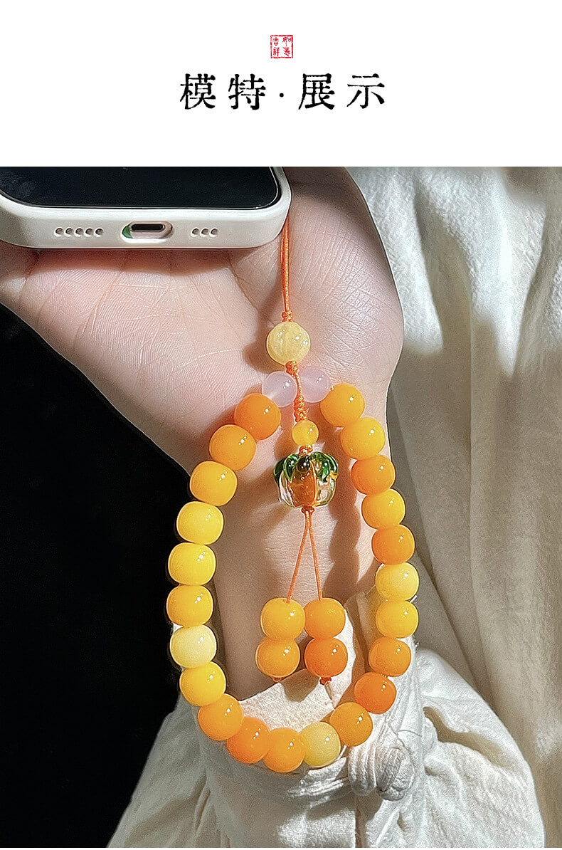 I want persimmons to come~Natural small persimmon bodhi mobile phone chain for women