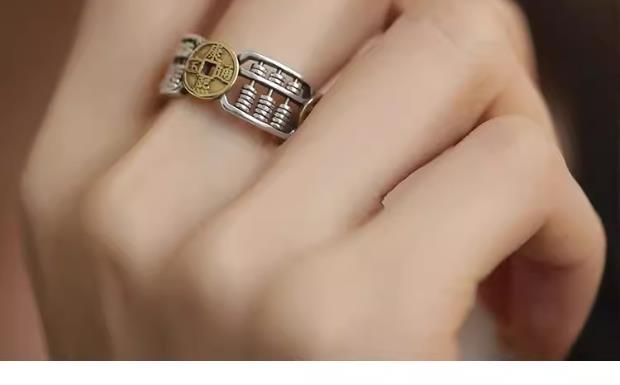 《Wealth from All Directions》 S925 Silver Copper Coin Abacus New Chinese Style Ring