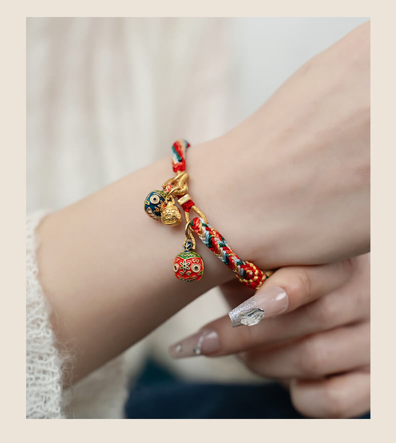 《Gold Swallowing Beast》 ancient gold multi-color reincarnation red rope braided bracelet