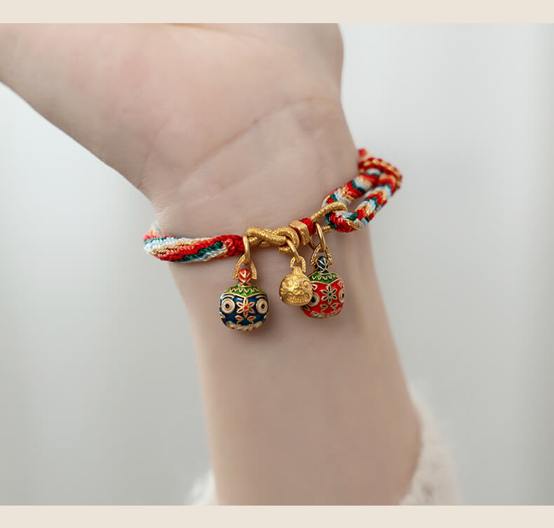 《Gold Swallowing Beast》 ancient gold multi-color reincarnation red rope braided bracelet