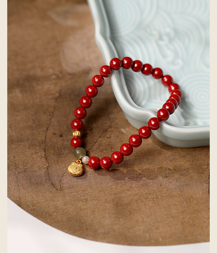 《Lucky Bag》 High Content Cinnabar Imperial Sand Chinese Style Bracelet