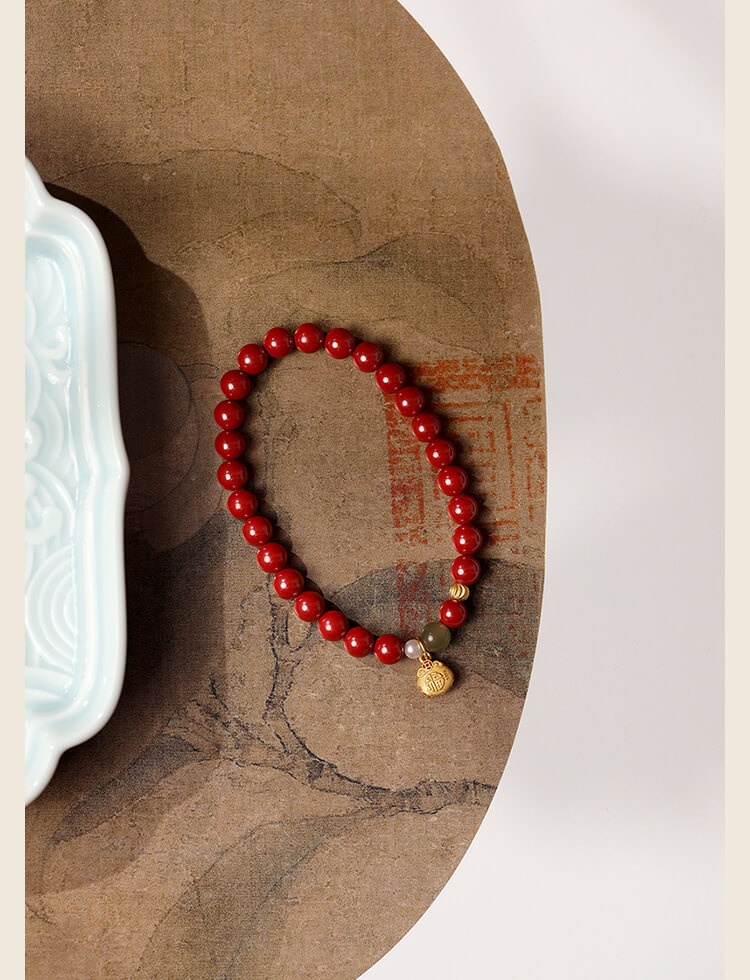 《Lucky Bag》 High Content Cinnabar Imperial Sand Chinese Style Bracelet