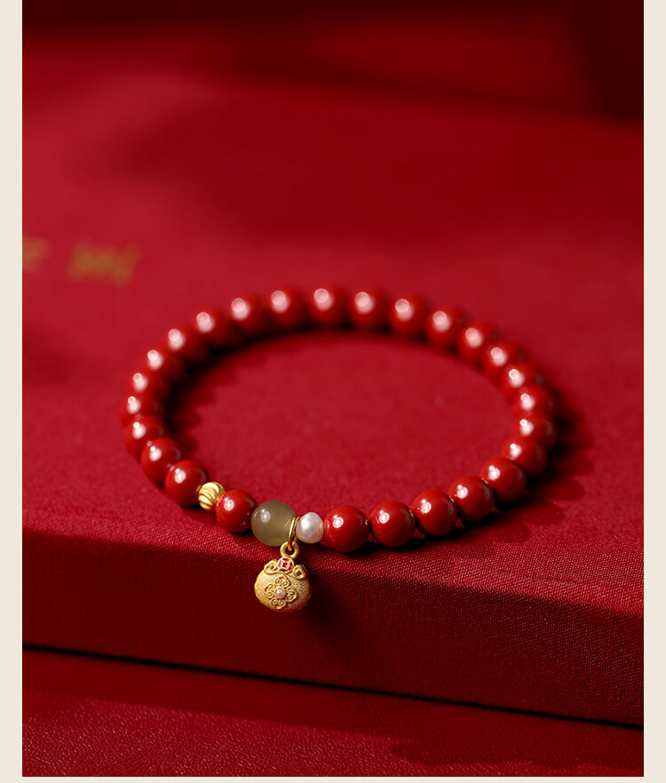 《Lucky Bag》 High Content Cinnabar Imperial Sand Chinese Style Bracelet