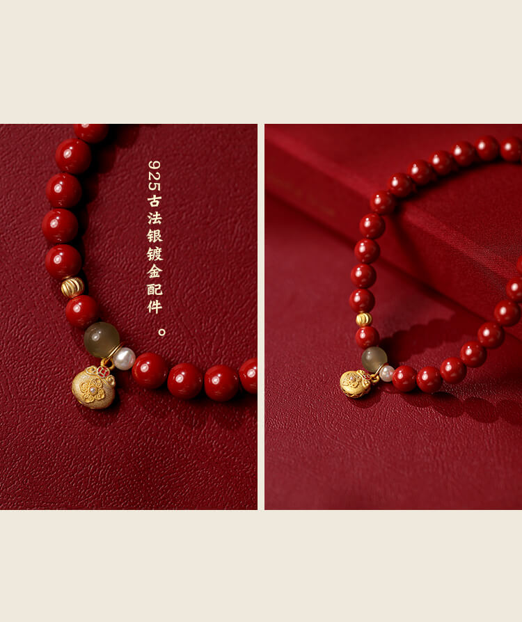 《Lucky Bag》 High Content Cinnabar Imperial Sand Chinese Style Bracelet