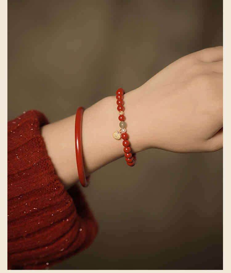 《Lucky Bag》 High Content Cinnabar Imperial Sand Chinese Style Bracelet