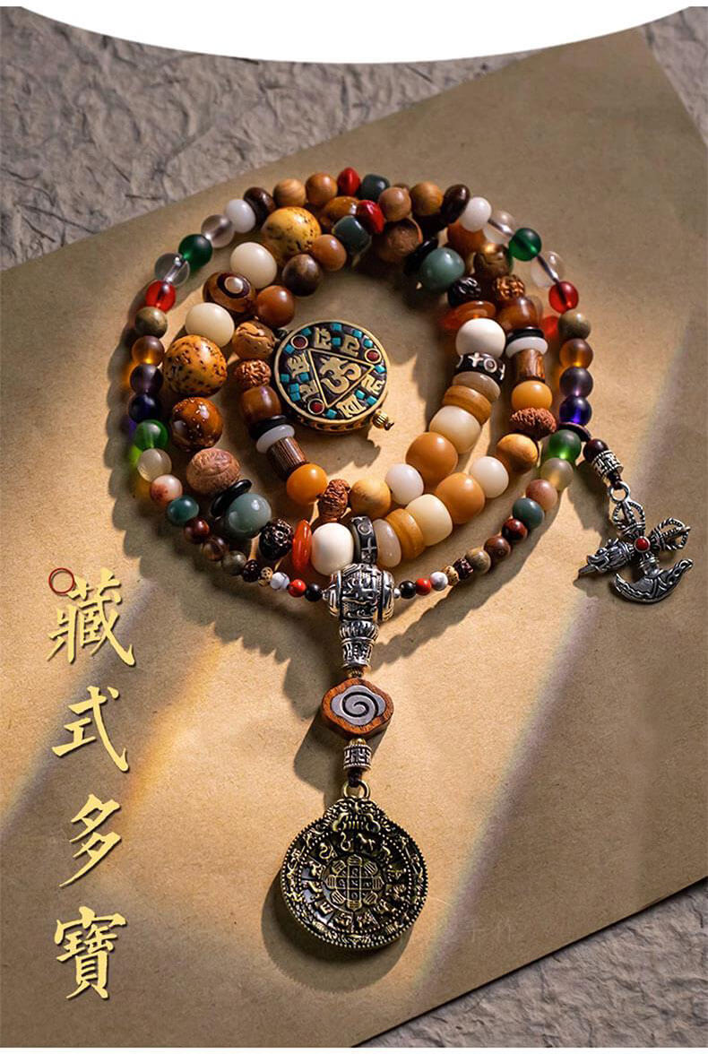 《Tibetan Style Multi-Treasure》 108-piece multi-circle bodhi necklace with twelve zodiac signs in hand