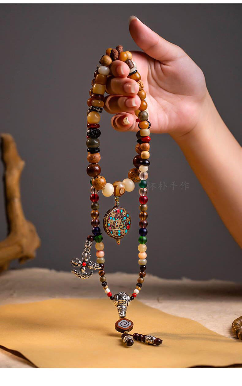 《Tibetan Style Multi-Treasure》 108-piece multi-circle bodhi necklace with twelve zodiac signs in hand